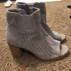 Grey open toe booties